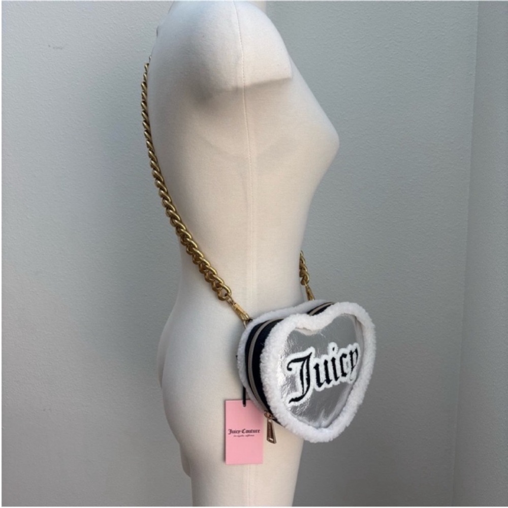 Juicy Couture Crossbody Bag Heart Shaped Sheer Genius Sherpa Silver Black Gold - Picture 3 of 12
